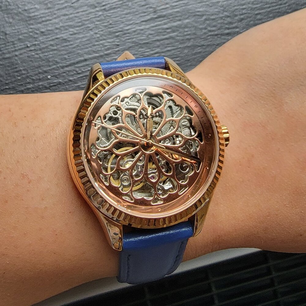 36mm Fossil Women's Rye Automatic Blue Leather Watch